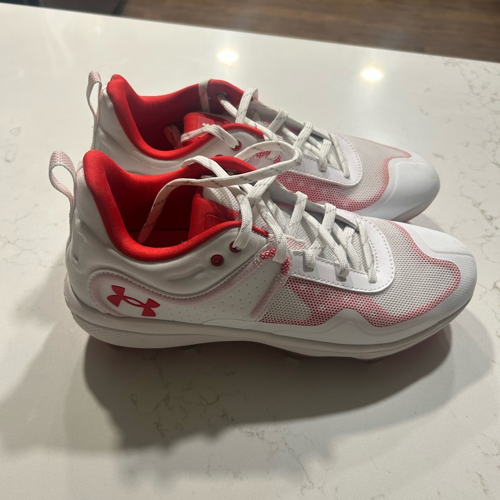 Under Armour Red and White softball cleats